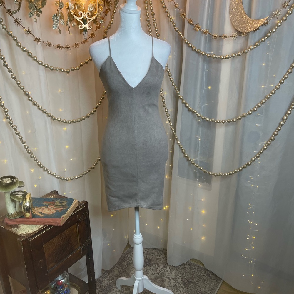 Missguided Tan Faux Suede Bodycon Mini Dress Spaghetti Strap